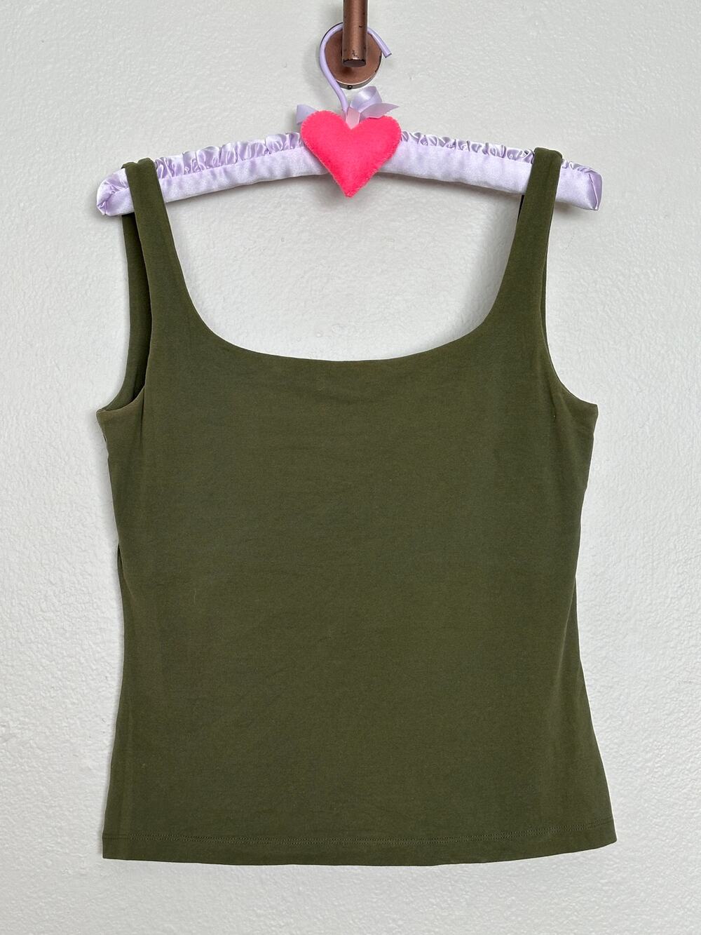 Max Mara Medium Made in Italy Olive Green Scoop Neck Stretch Cotton Tank Top